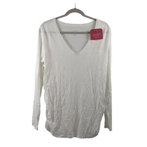 Ingrid &‎ Isabel White Maternity Top Long Sleeve Shirred Solid TShirt XL V Neck